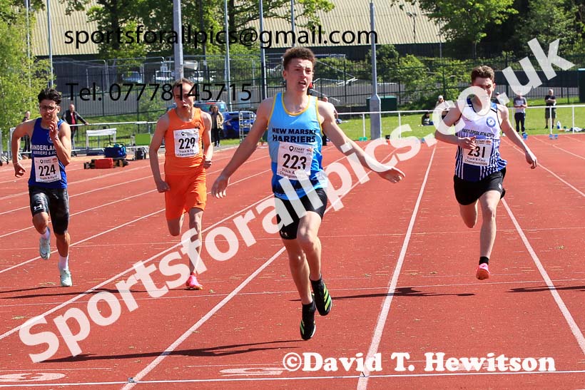 Boys Under-15s 100 metres, 2023 North Eastern Track and Field Champs., Middlesbrough Sports Village, Middlesbrough. Photo: David T. Hewitson/Sports for All Pics